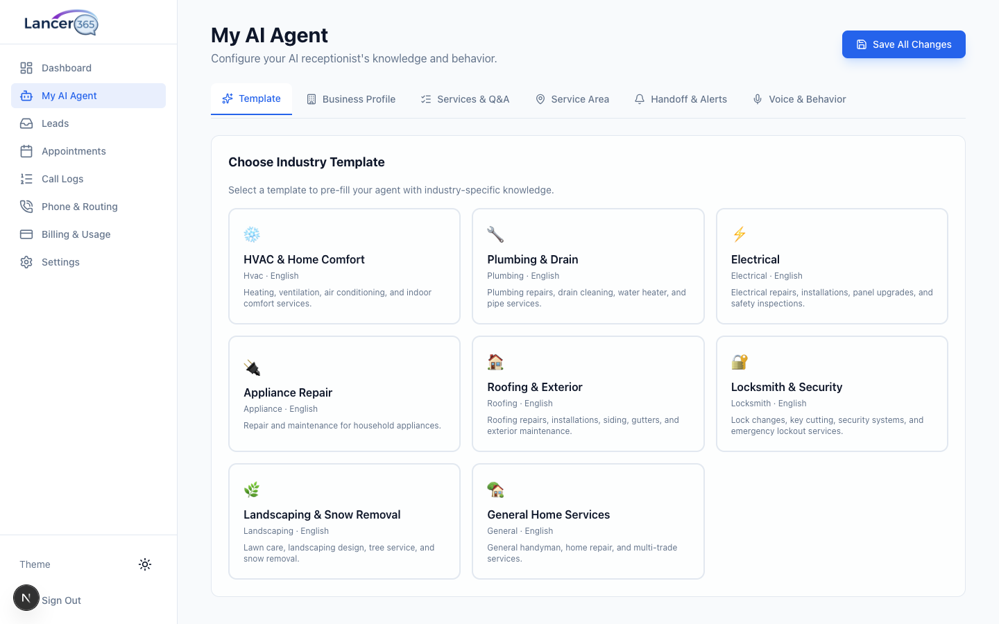 AI Agent Configuration Screen