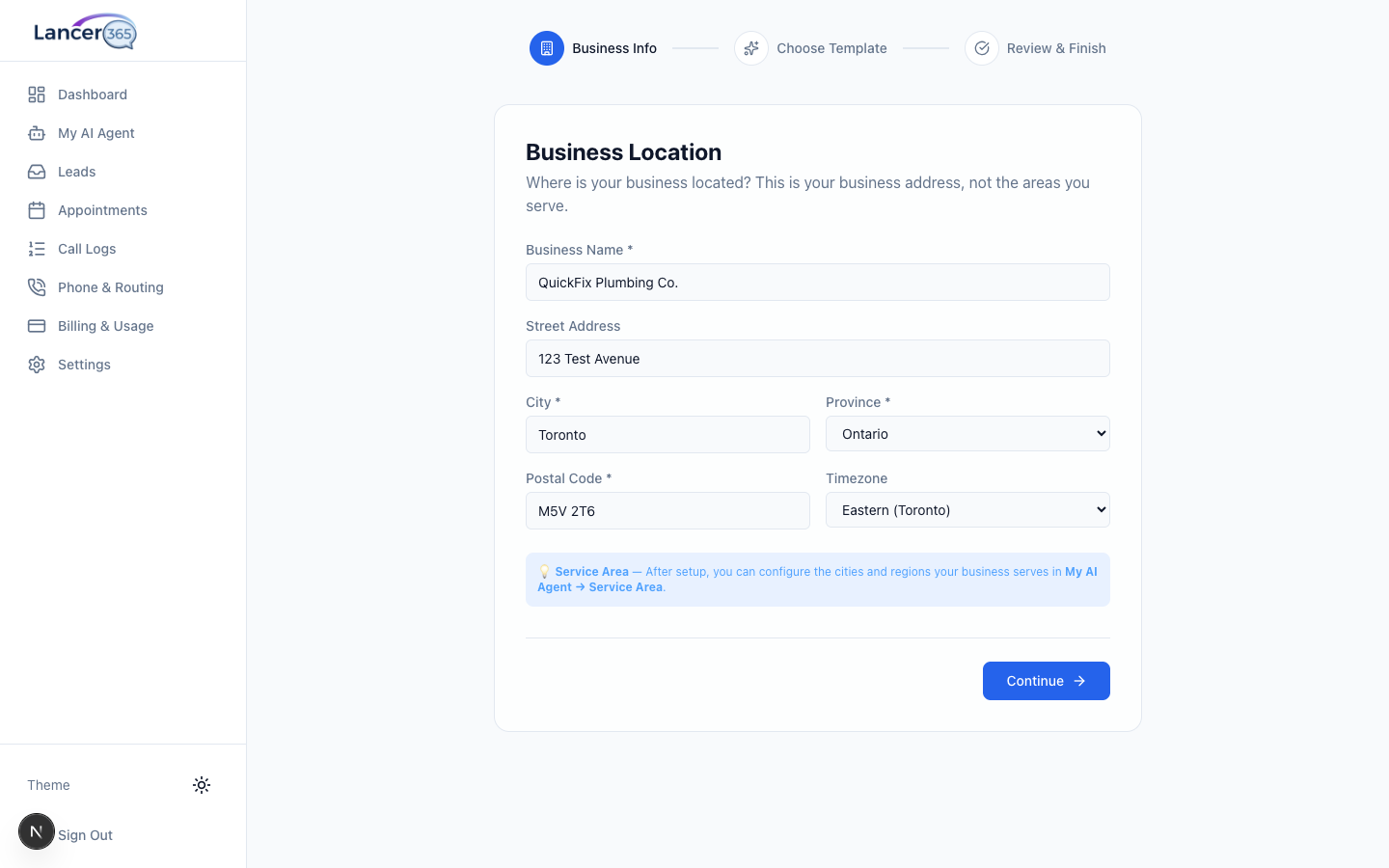 Lancer365 Onboarding Interface
